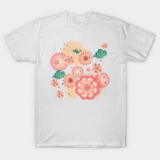 Beautiful floral elegant peony, blossom sakuras, lanterns Spring flowers peacock, pink floral decorative pattern. Cute Birthday Gifts. Chines New Year. T-Shirt